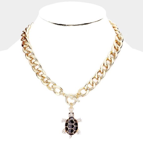 Sparkle Armand Jewelry - Turtle Pendant Toggle Necklace 